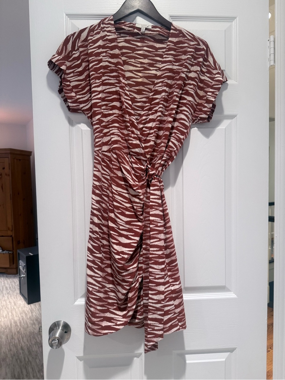 Women’s Wrap Dress in Rust and Cream Zebra Print